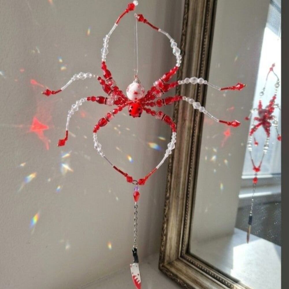 Blood Splatter Spider Suncatcher - Handmade Horror Decor & Gothic Window Cling